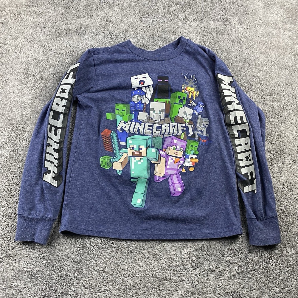 Minecraft Creeper Enderman Ghast Characters Boys Medium 10/12 Blue Long Sleeve